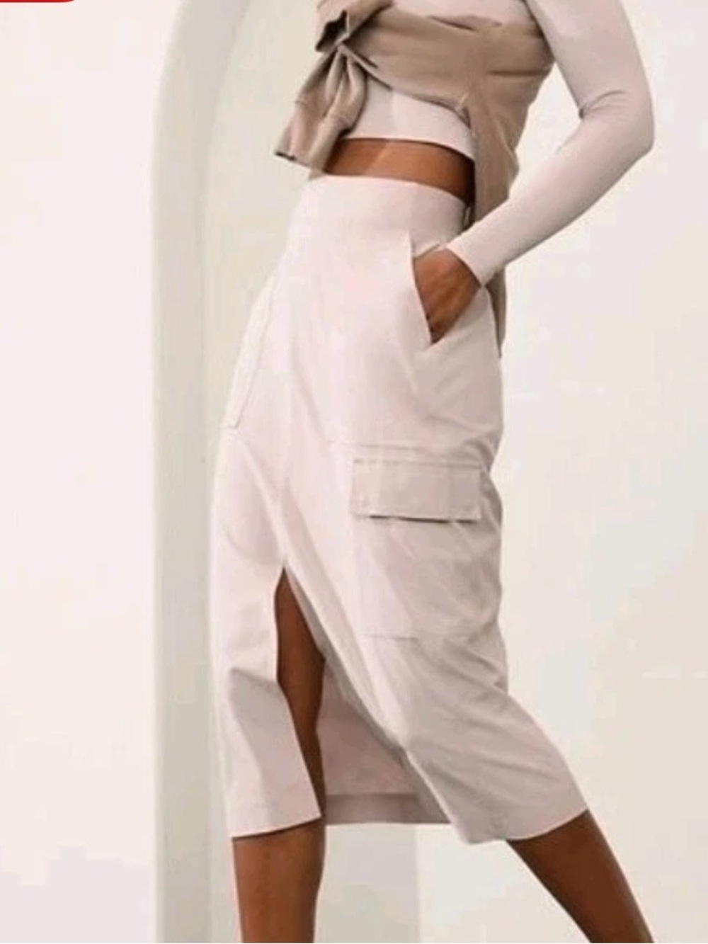Athleta Brooklyn Heights High Rise Cargo Skirt Size 8 Tan Midi